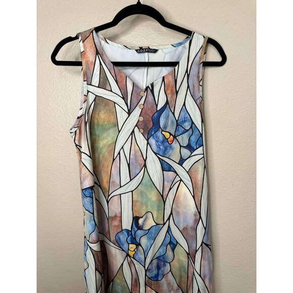 C.O.Z.Y. Womens Purple Dress Small sleeveless stain glass pockets maxi polyester - Picture 5 of 11